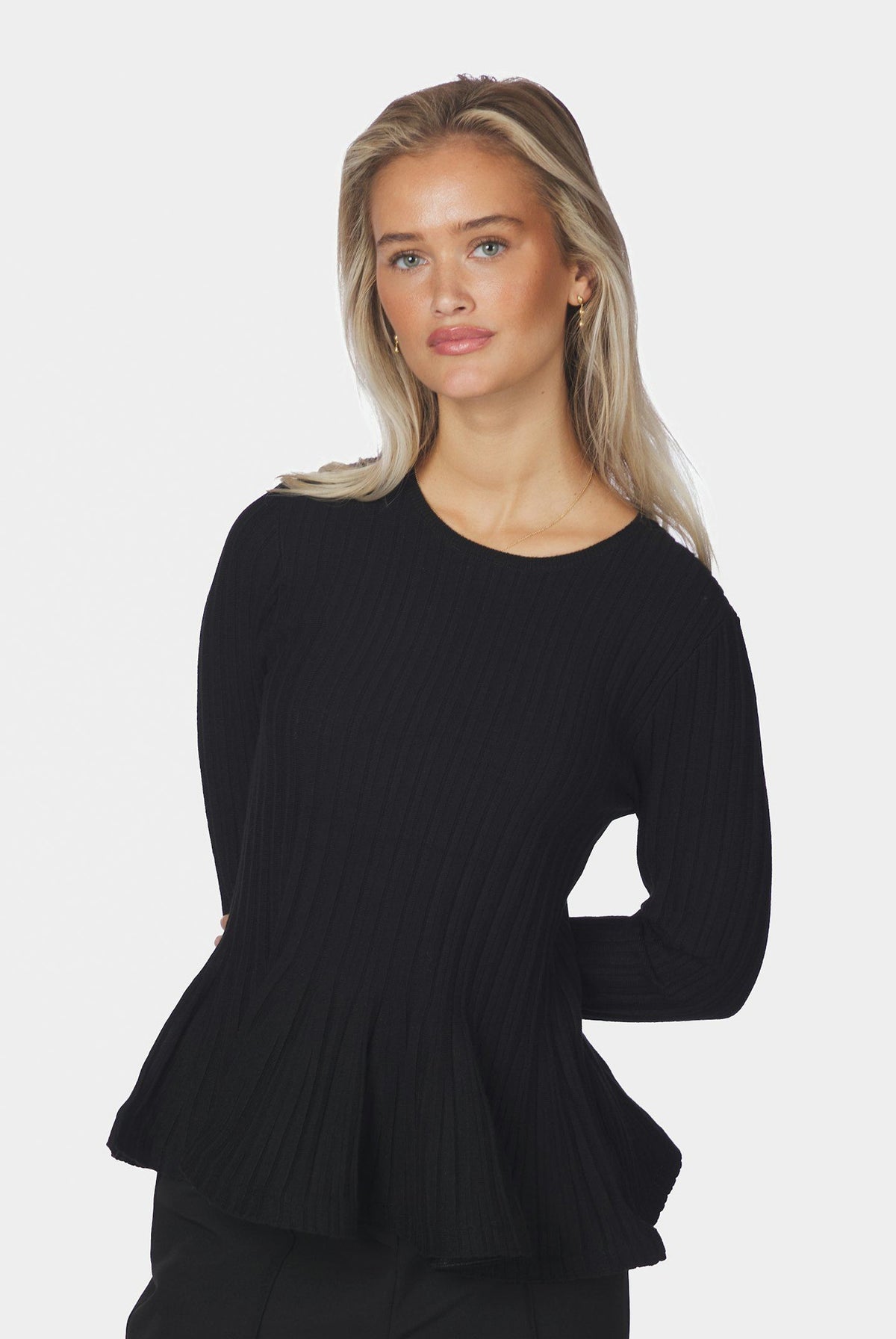 Wallina Peplum Stickad Blus Svart - 170589