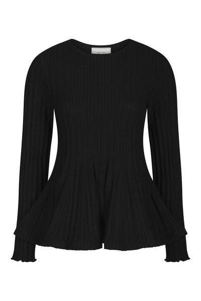 Wallina Peplum Stickad Blus Svart - 170589 Thumbnail