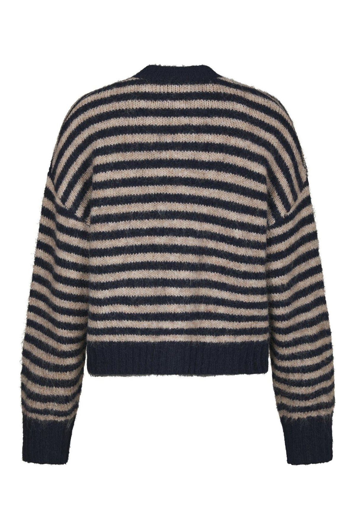 Isana Stripe Fluffy Knit Cardi Navy Striped - 169700