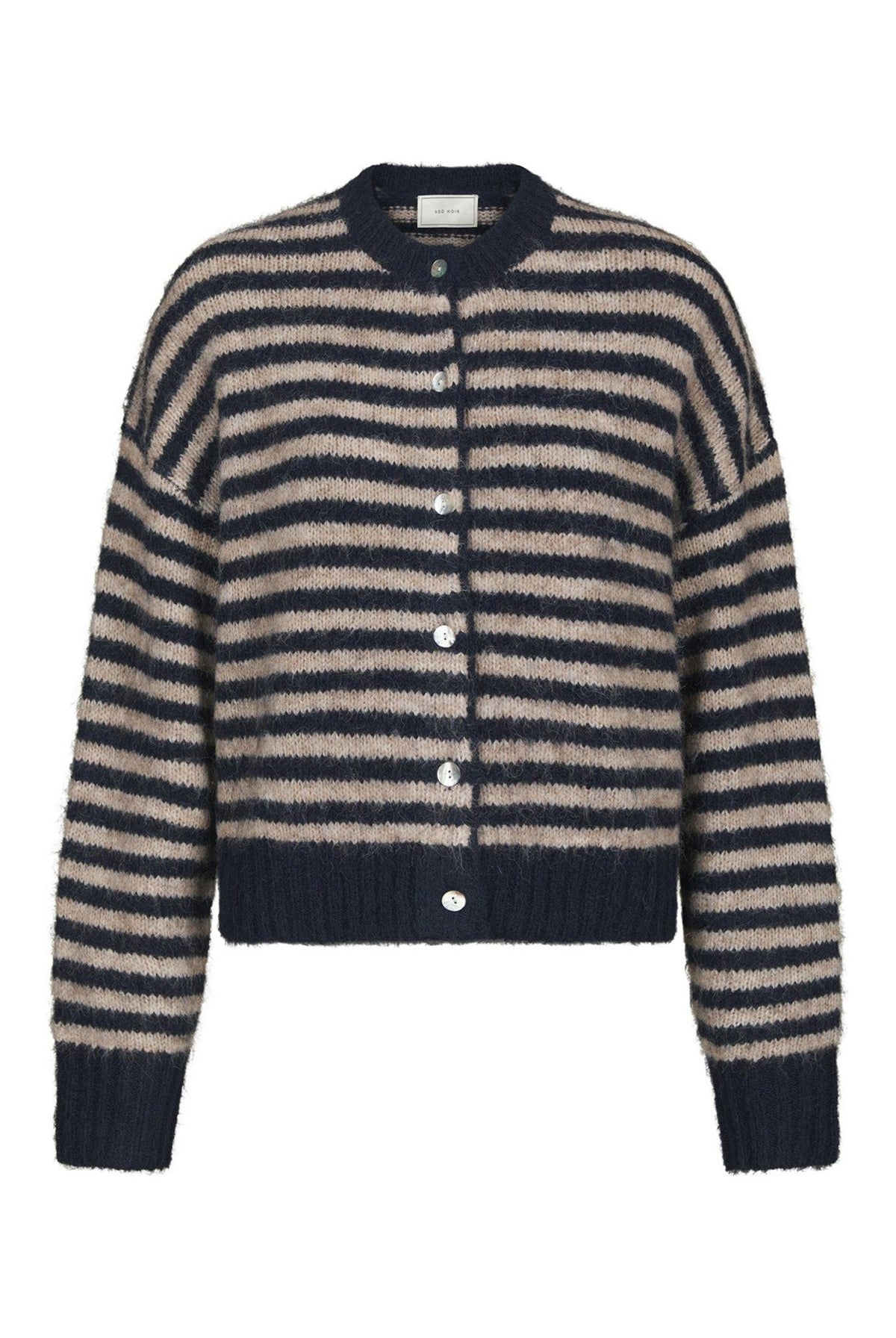 Isana Stripe Fluffy Knit Cardi Navy Striped - 169700