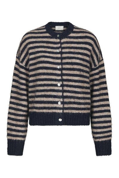 Isana Stripe Fluffy Knit Cardi Navy Striped - 169700 Thumbnail