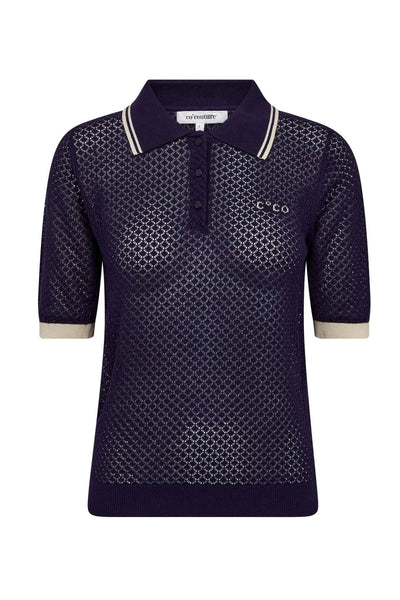 LueCC Pointelle Polo Knit 120-Navy - 42020 Thumbnail