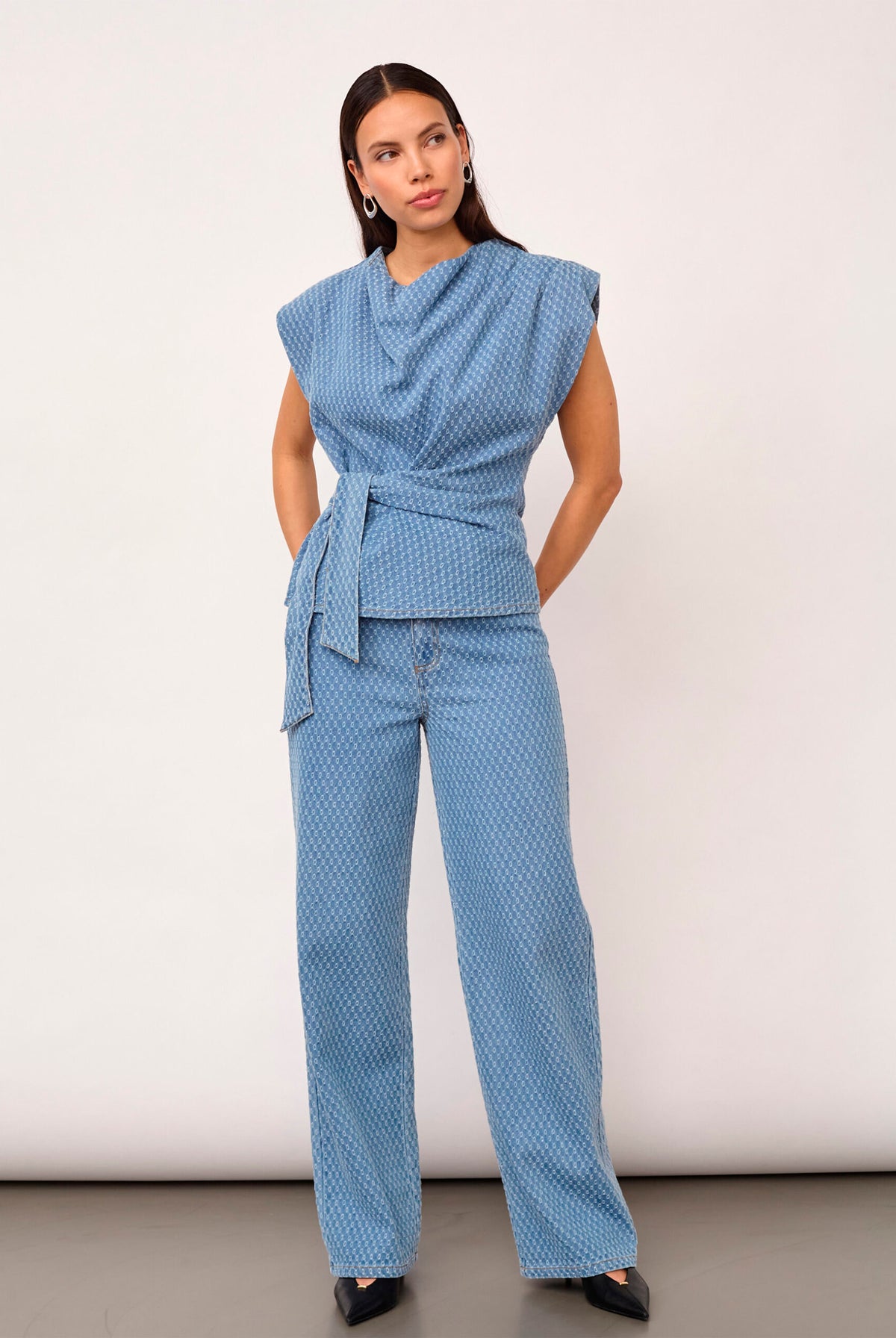 AntoCC Denim Pleat Top 45004-Light Denim - 500177