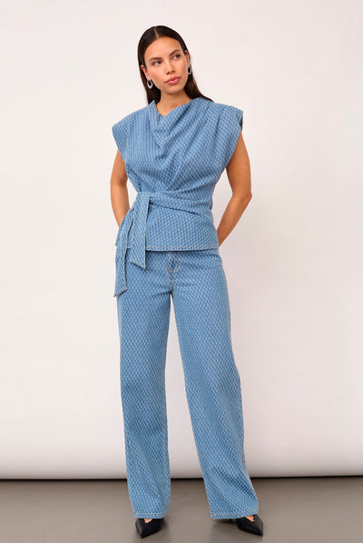 AntoCC Denim Pleat Top 45004-Light Denim - 500177 Thumbnail