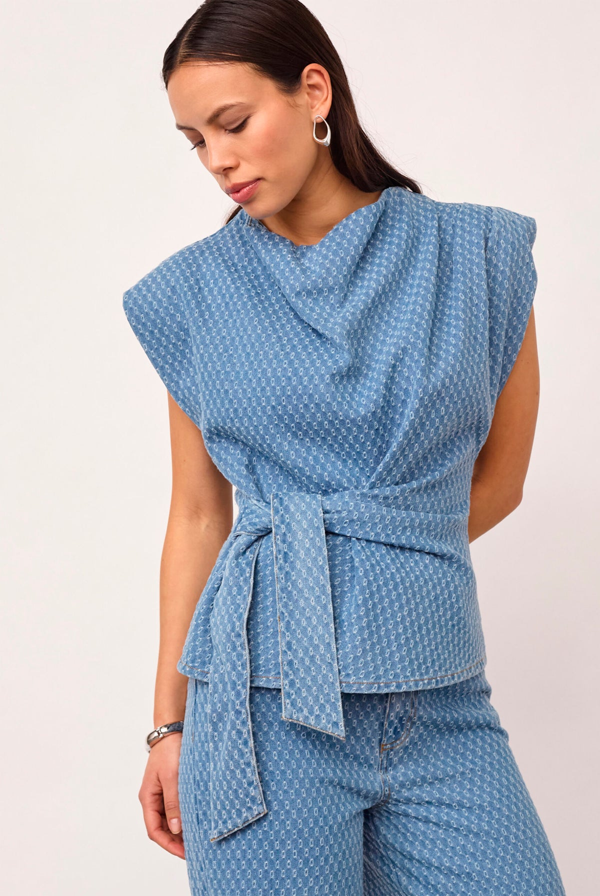 AntoCC Denim Pleat Top 45004-Light Denim - 500177