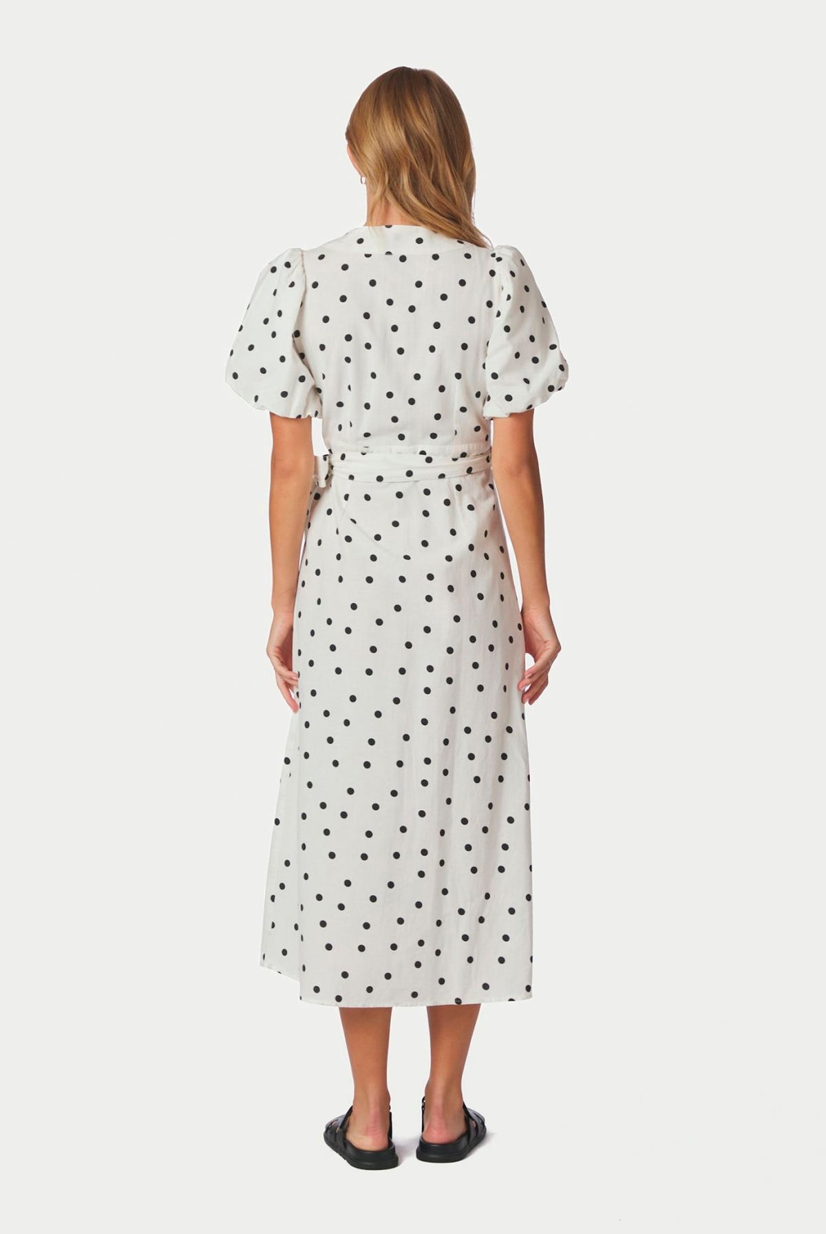 Clarine Linen Dot Dress White - 170637