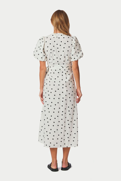 Clarine Linen Dot Dress White - 170637 Thumbnail