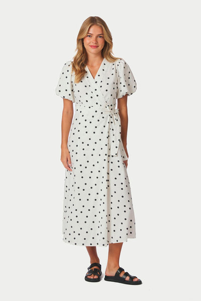 Clarine Linen Dot Dress White - 170637 Thumbnail