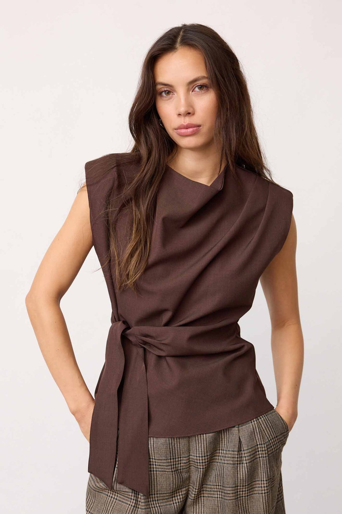 LunaCC Pleat Top 20003-Mörkbrun - 500314