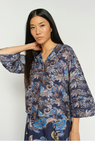 MMAleysa Paisley Blouse Crown Blue - 177960 Thumbnail