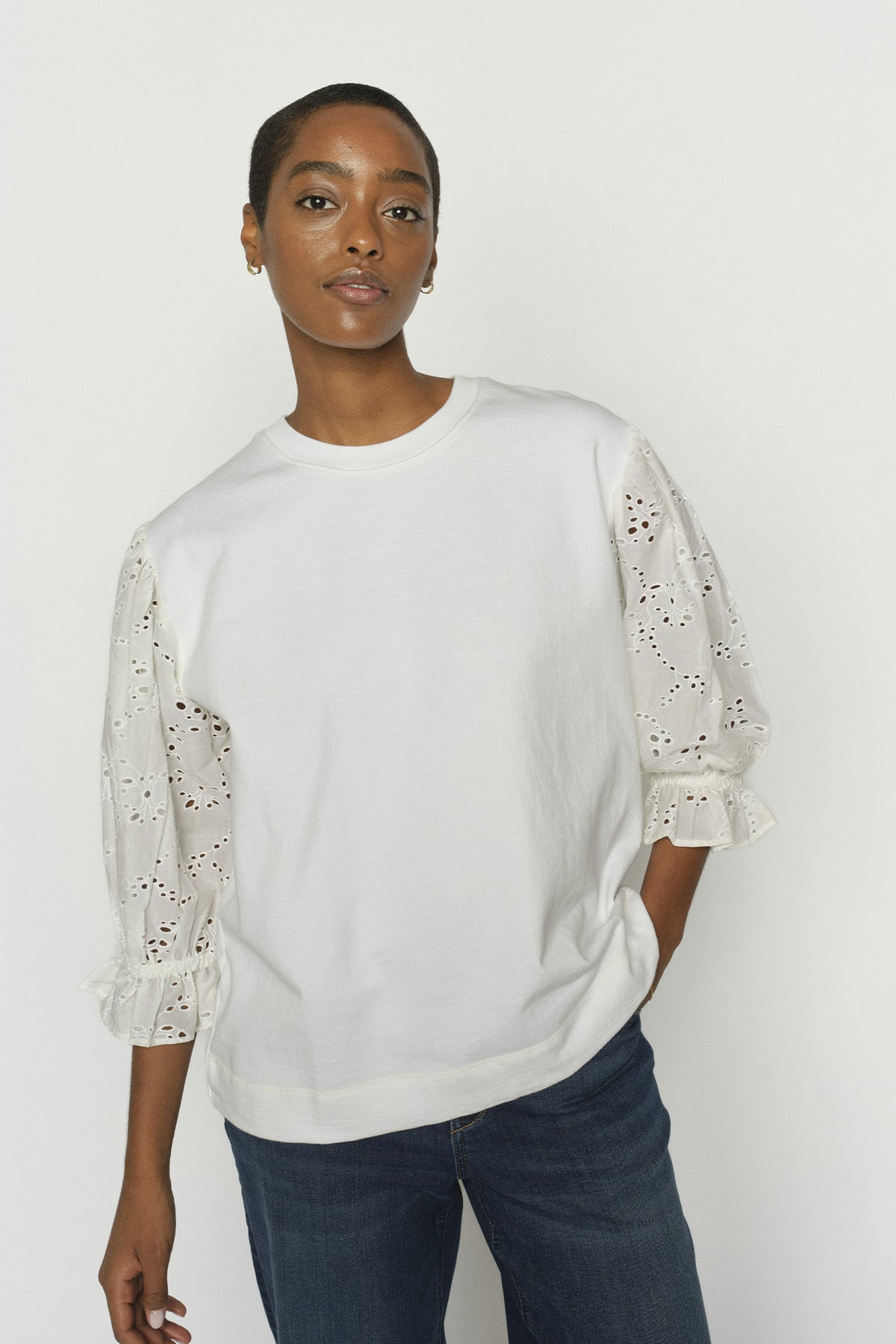 MMJaya 3/4 O-neck Sweatshirt Vit - 176850