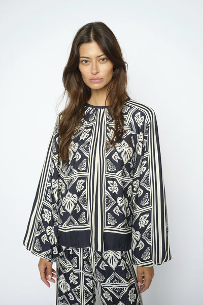 MMMilkey Linocut Blouse Salute Navy - 181040 Thumbnail
