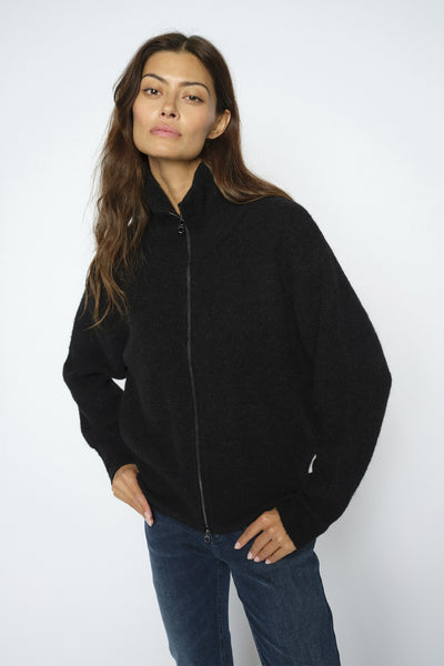MMThora Knit Zip Cardigan Black - 182770 Thumbnail