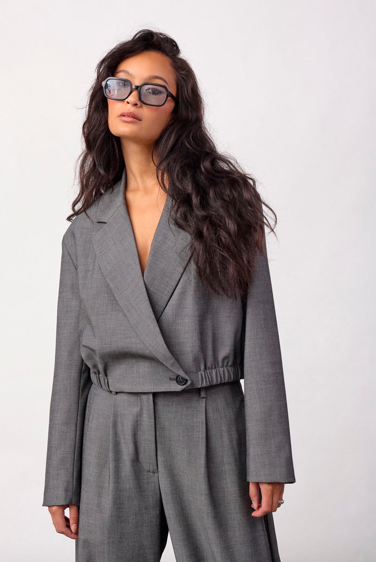 JackyCC Crop Blazer 65003-Mid Grey - 500289