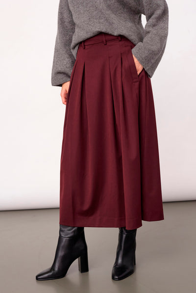 TerryCC Pleat Skirt 30005-Wine Red - 500363 Thumbnail