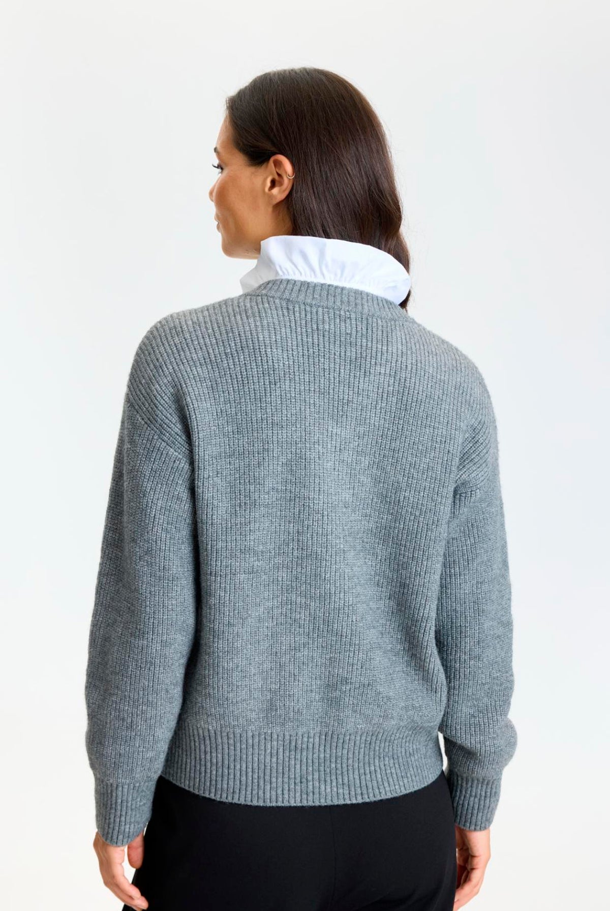 Poe stickad tröja Grey Melange - 17233
