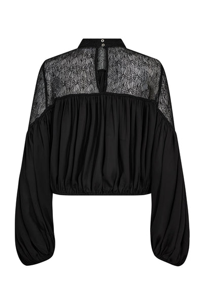MingoCC Mix Lace Blouse 96-Black - 35986 Thumbnail