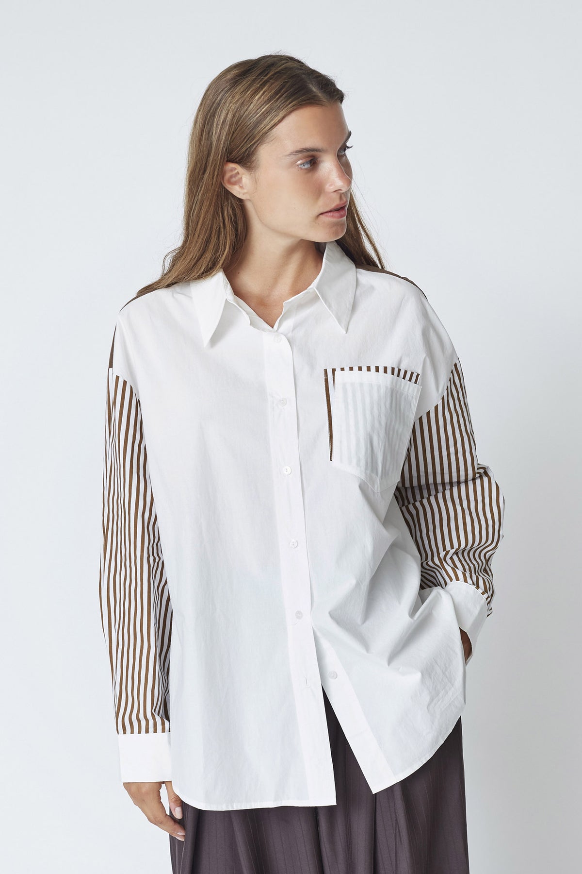 MioCC Stripe Shirt 145-Dark Brown - 45042