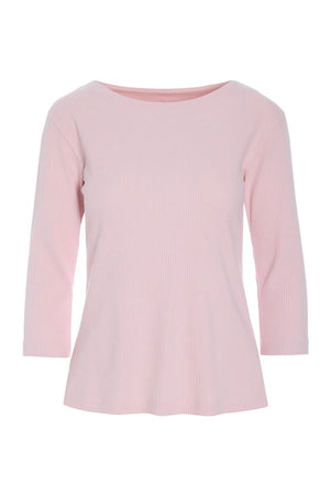 Naibu ribbad blus med 3/4-ärm CHALK PINK - 261-4079-5085