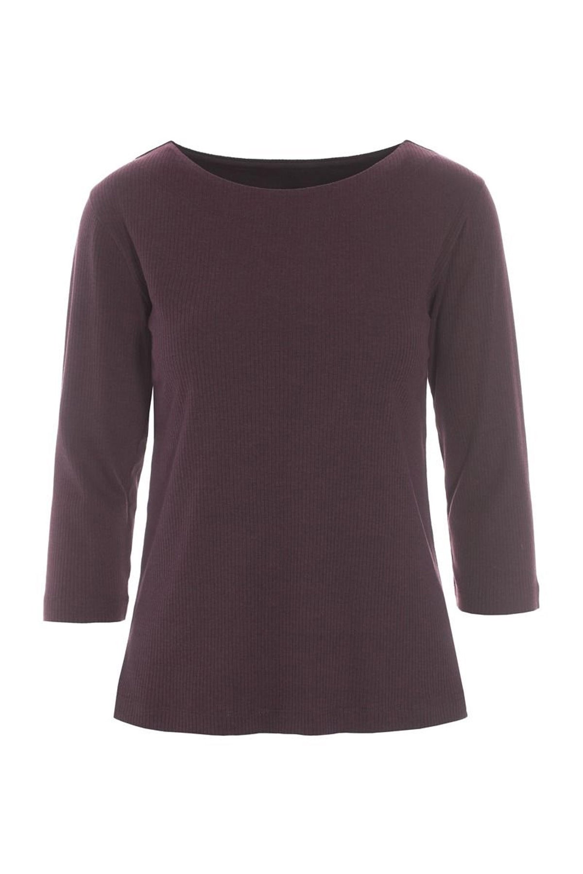 Naibu ribbad blus med 3/4-ärm RAISIN - 261-4079-5085