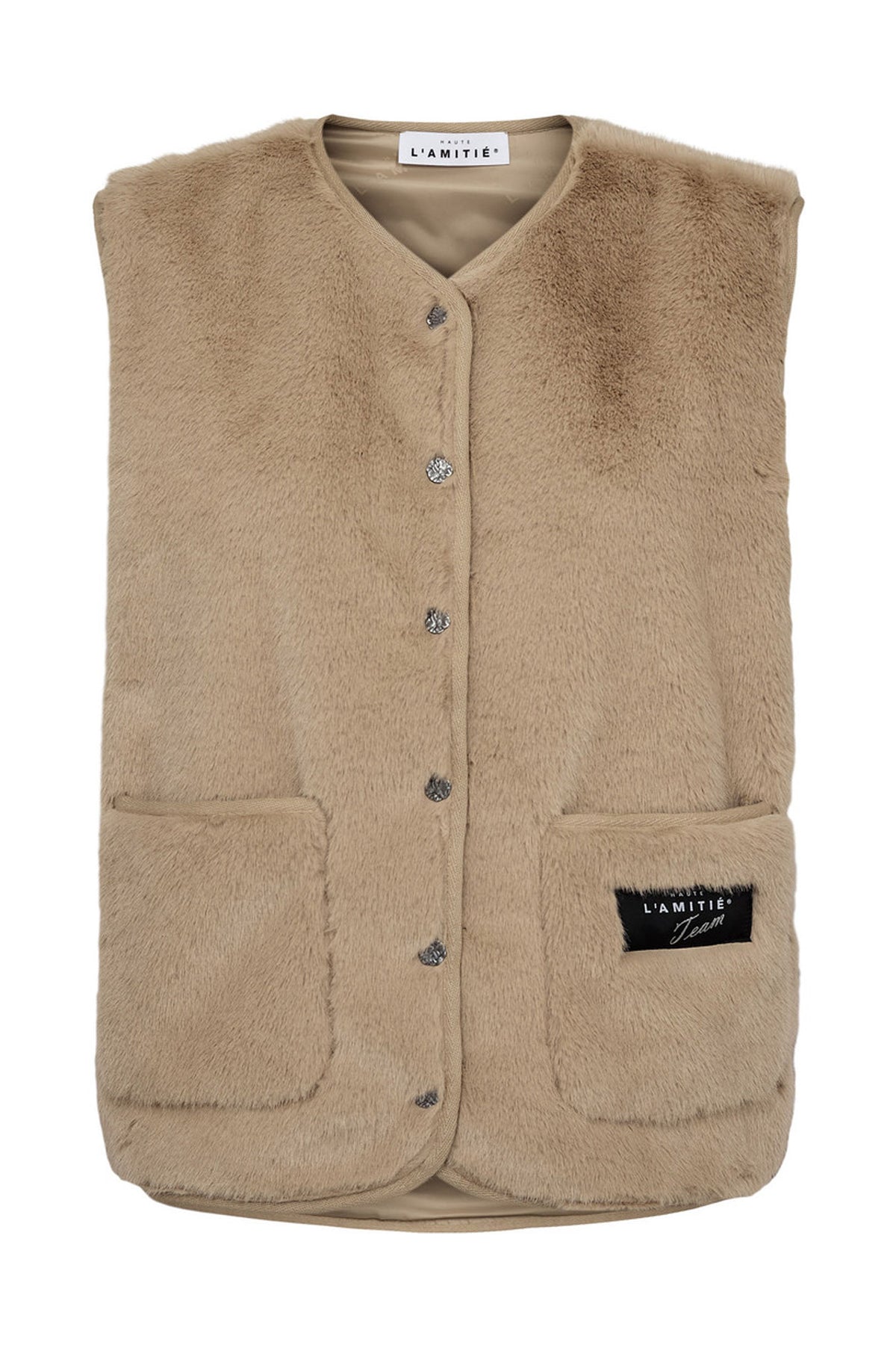 Ny pälsväst i teknikmaterial Beige - HL10409