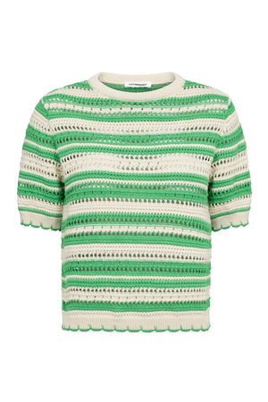 OdetteCC Stripe SS O-Knit 34-Grön - 42018