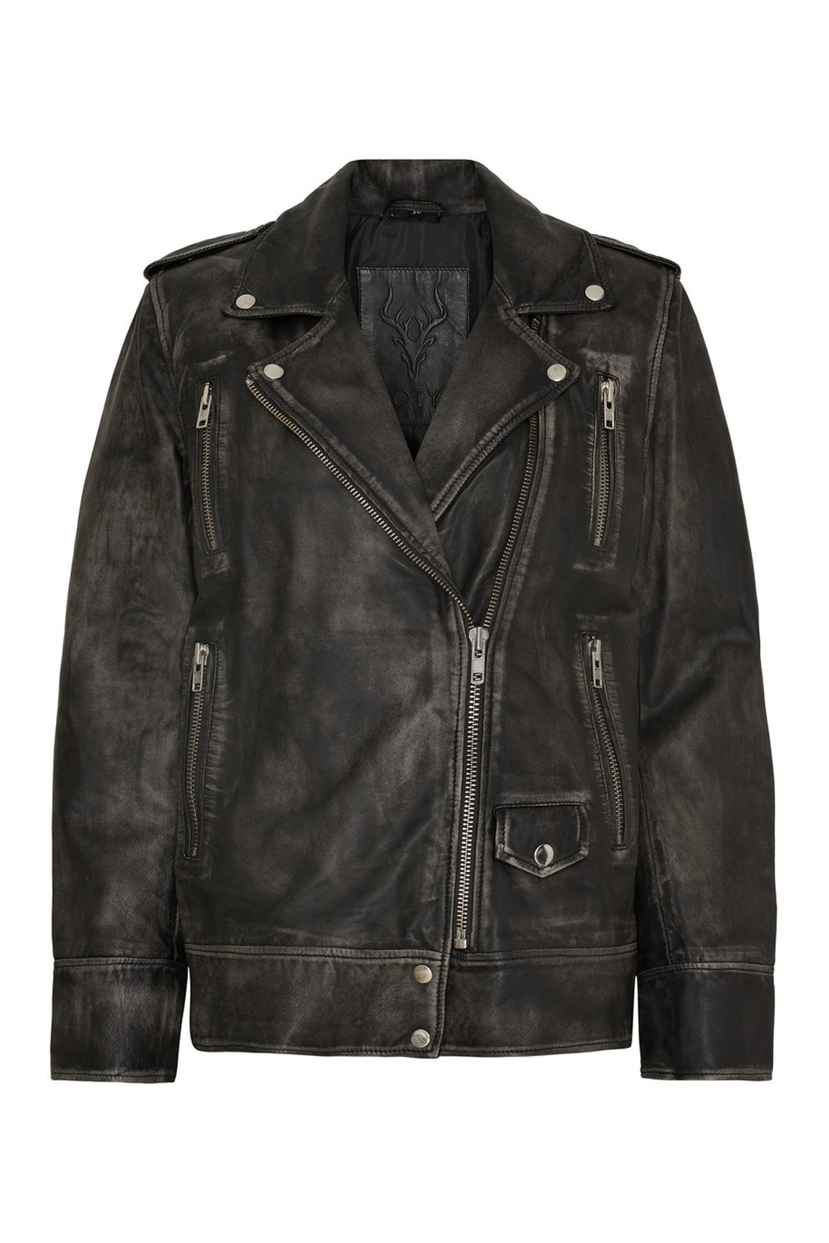 Oversized Biker Grå m. silverdetaljer - 11297