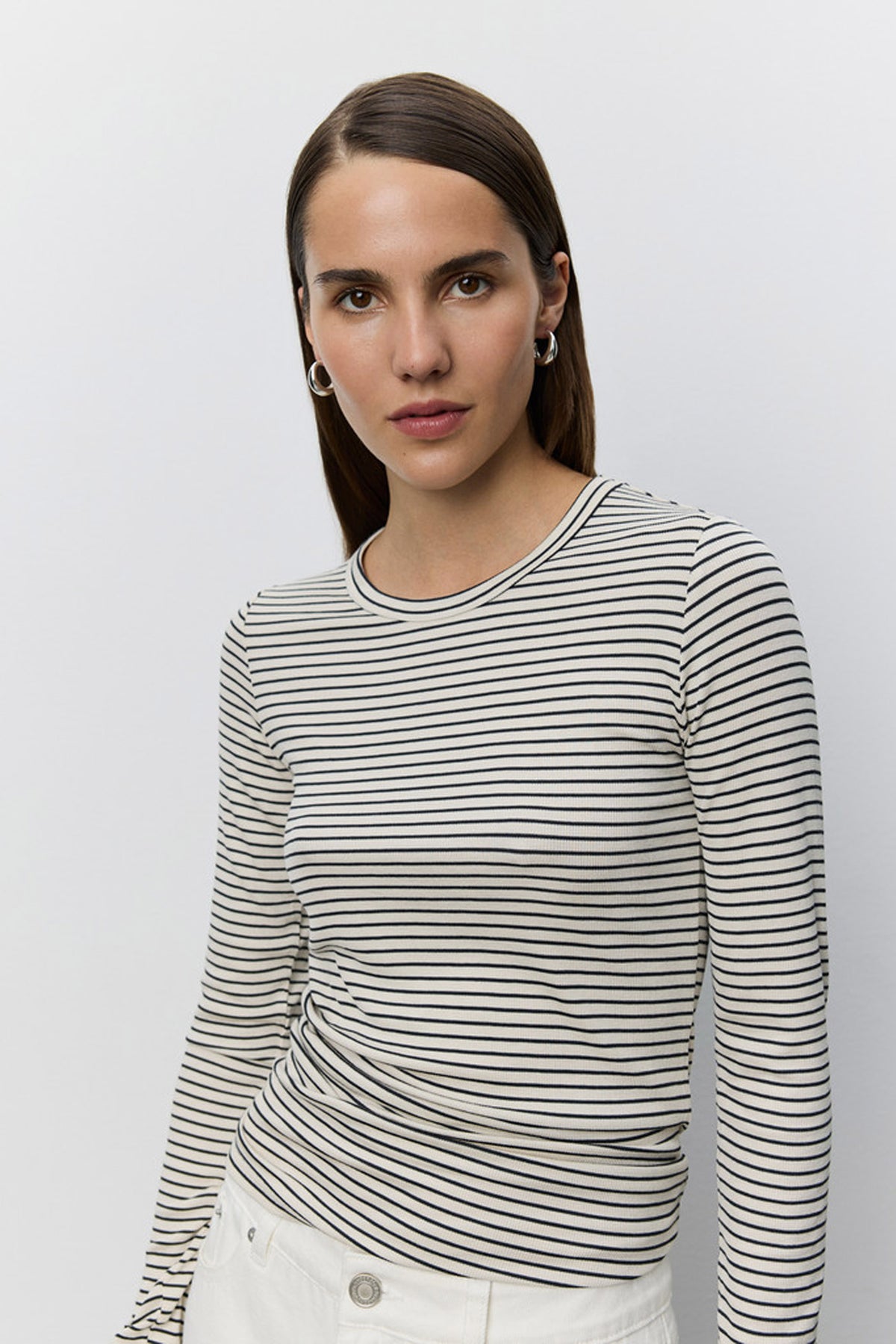 PETRICIASW STRIPE T-SHIRT LONG 1017 Svartrandig - SNOS704