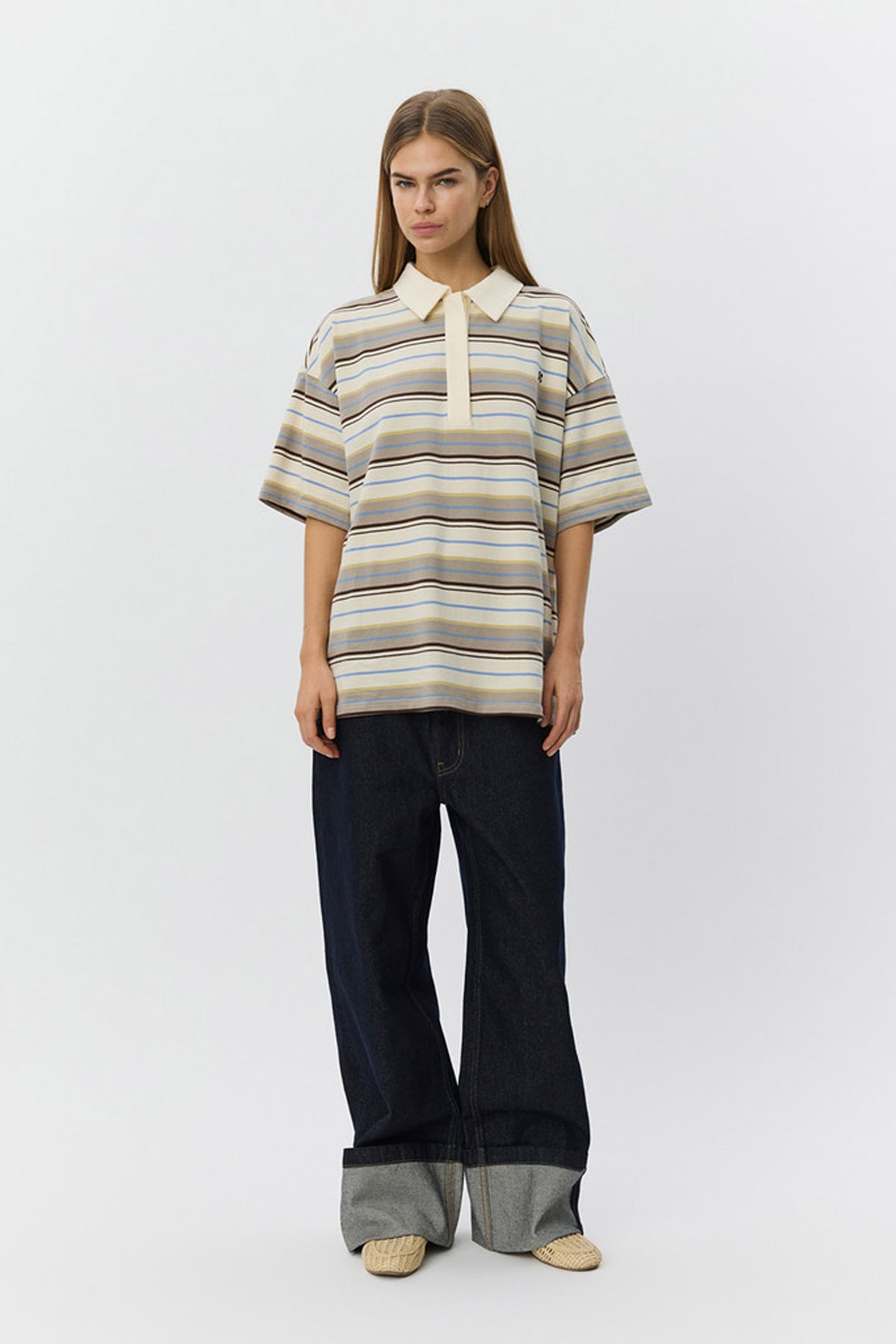 PILSW OVERSIZE RANDIG POLOTRÖJA 0140 Off White Randig - S261515