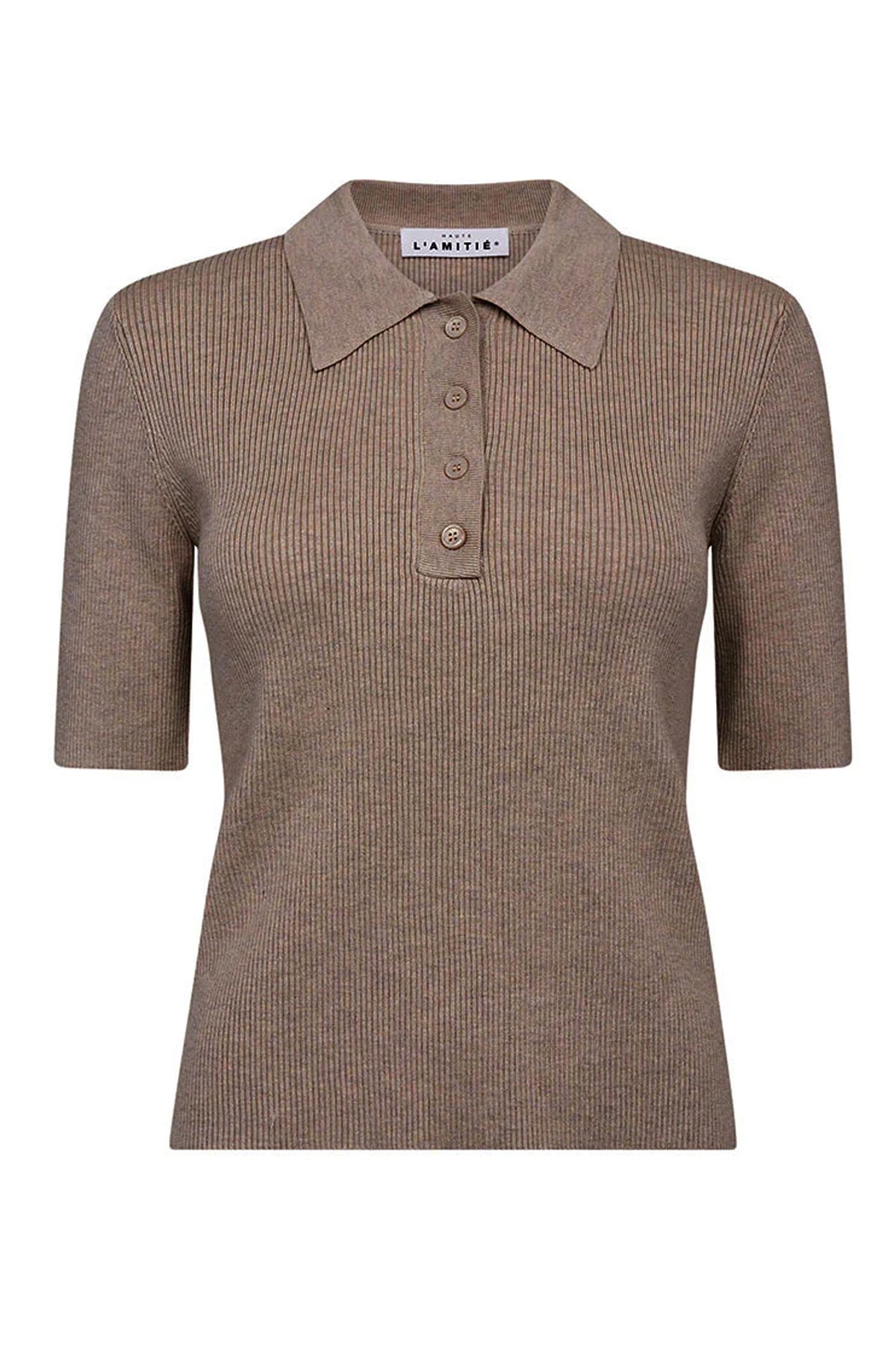 Piccolo SS Polo Rib Knit Walnut Melange - HL10010