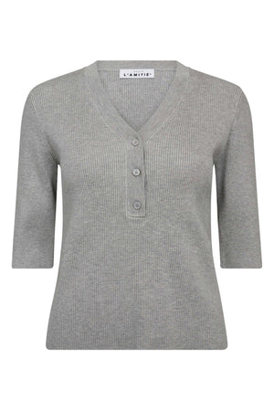 Piccolo SS V-Rib Knit Ljusgrå Melerad - HL10169