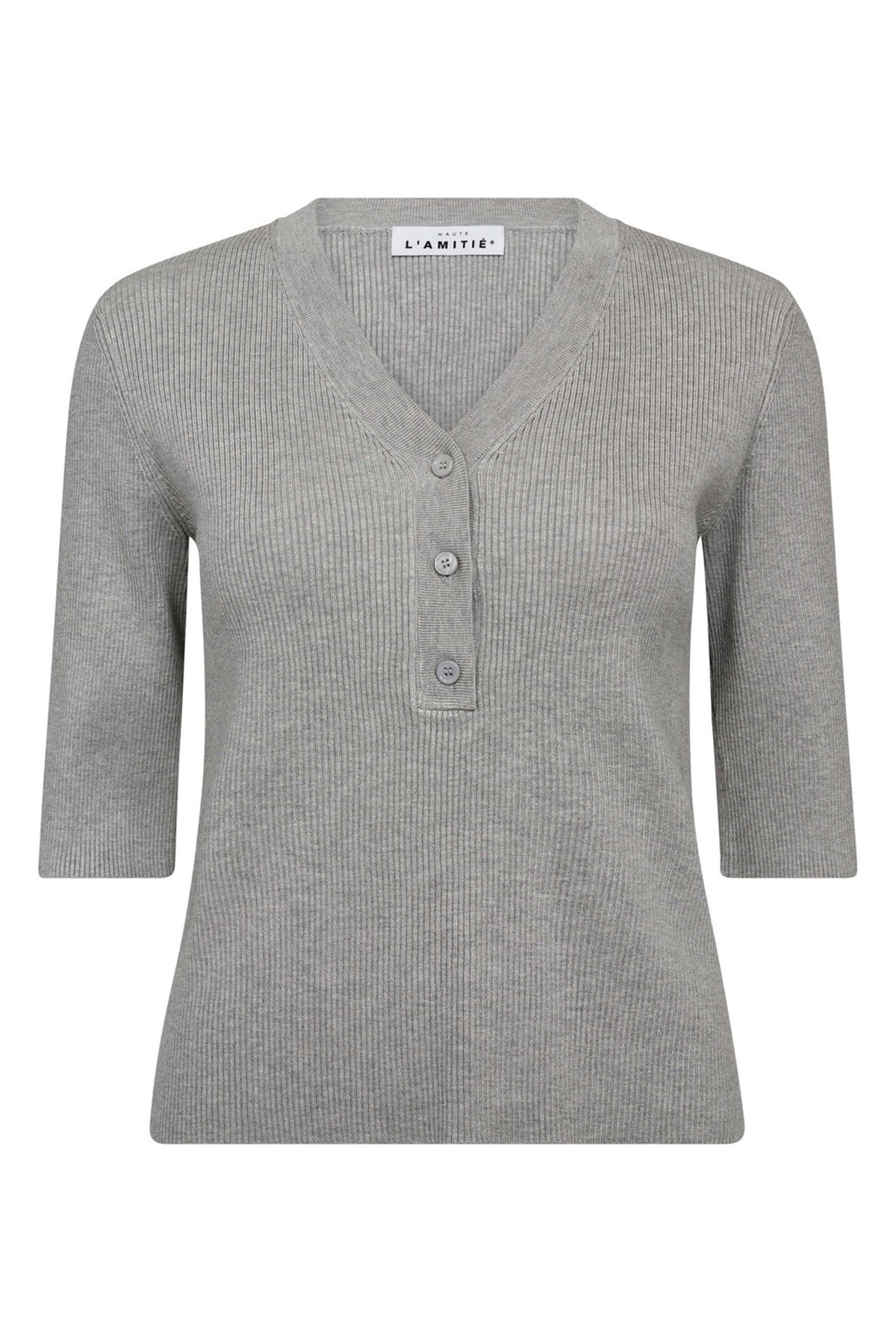 Piccolo SS V-Rib Knit Ljusgrå Melerad - HL10169