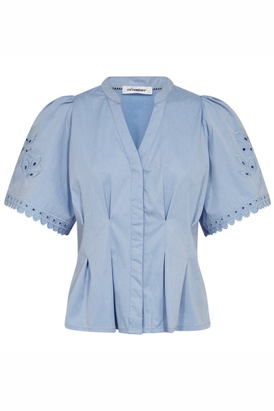 PoppyCC Emb SS V-Shirt 23-Pale Blue - 45075 Thumbnail