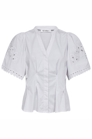 PoppyCC Emb SS V-Shirt 4000-Vit - 45075