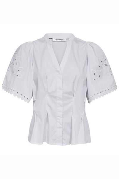 PoppyCC Emb SS V-Shirt 4000-Vit - 45075 Thumbnail