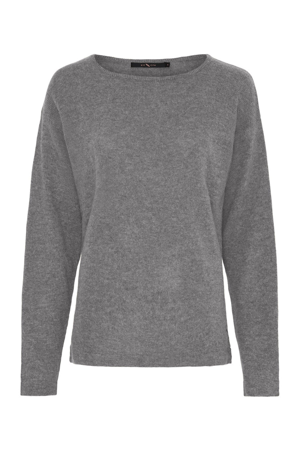 Pure Cashmere Pullover m. båthals Mörkgråmelerad - 500083