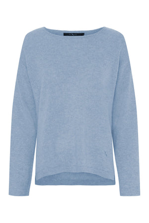 Pure Cashmere Pullover m. båtringning Ljusblå Melerad - 500083
