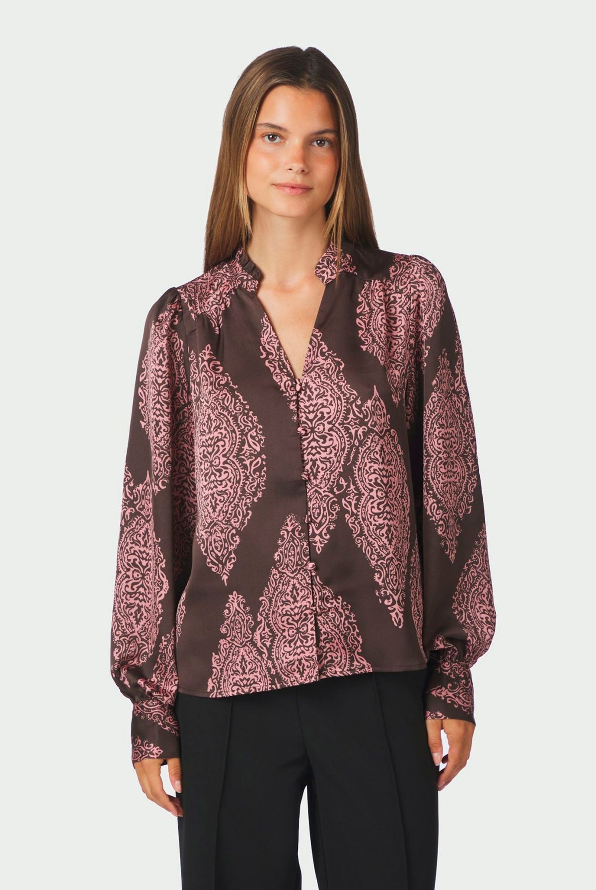 Massima Paisley Drop Blouse Dark Brown/Evening Rose - 170432