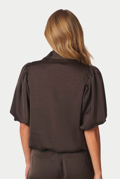 Parisa Heavy Sateen Blouse Dark brown - 170396 Thumbnail