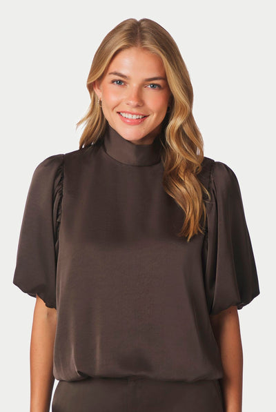 Parisa Heavy Sateen Blouse Dark brown - 170396 Thumbnail