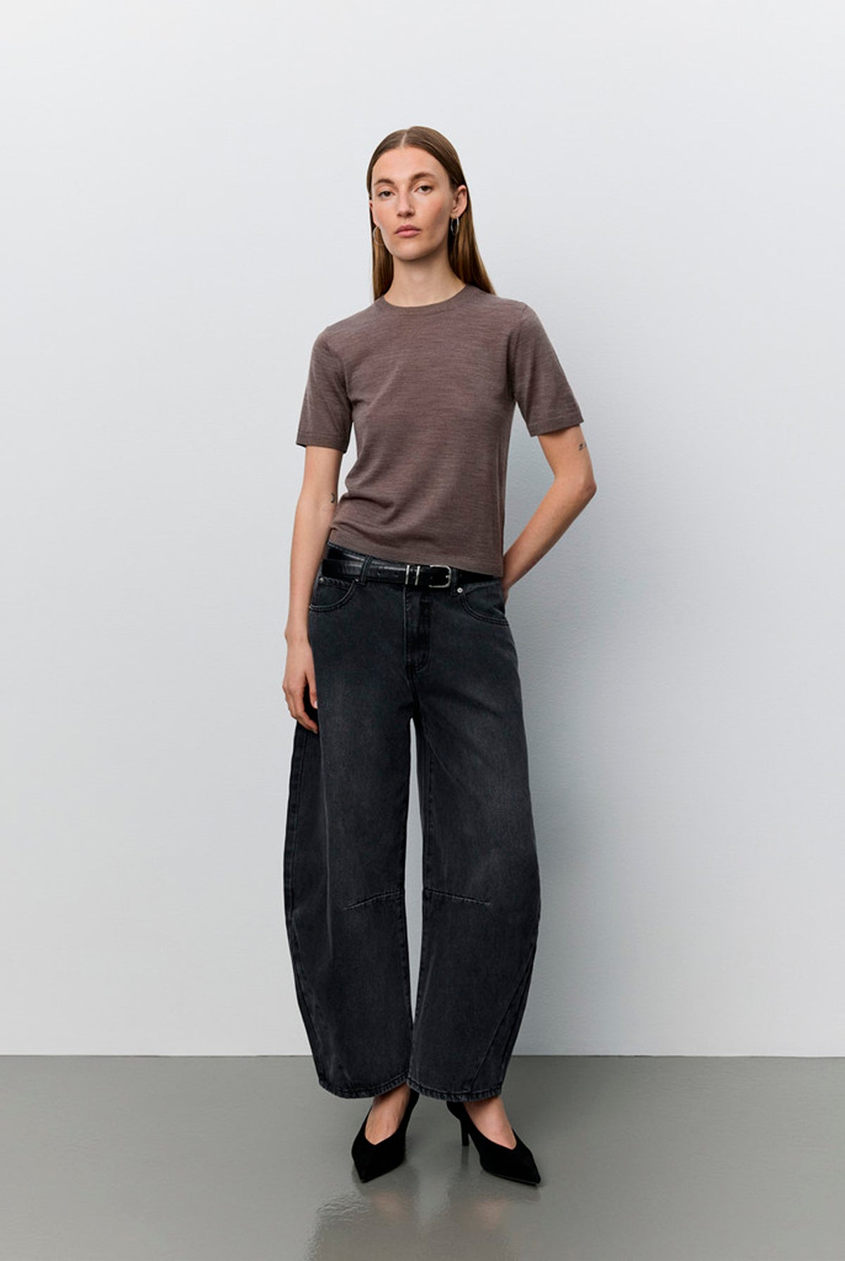 SORELLASW KORTÄRMAD STICKAD BLUS 7071 Brunmelerad - SNOS762