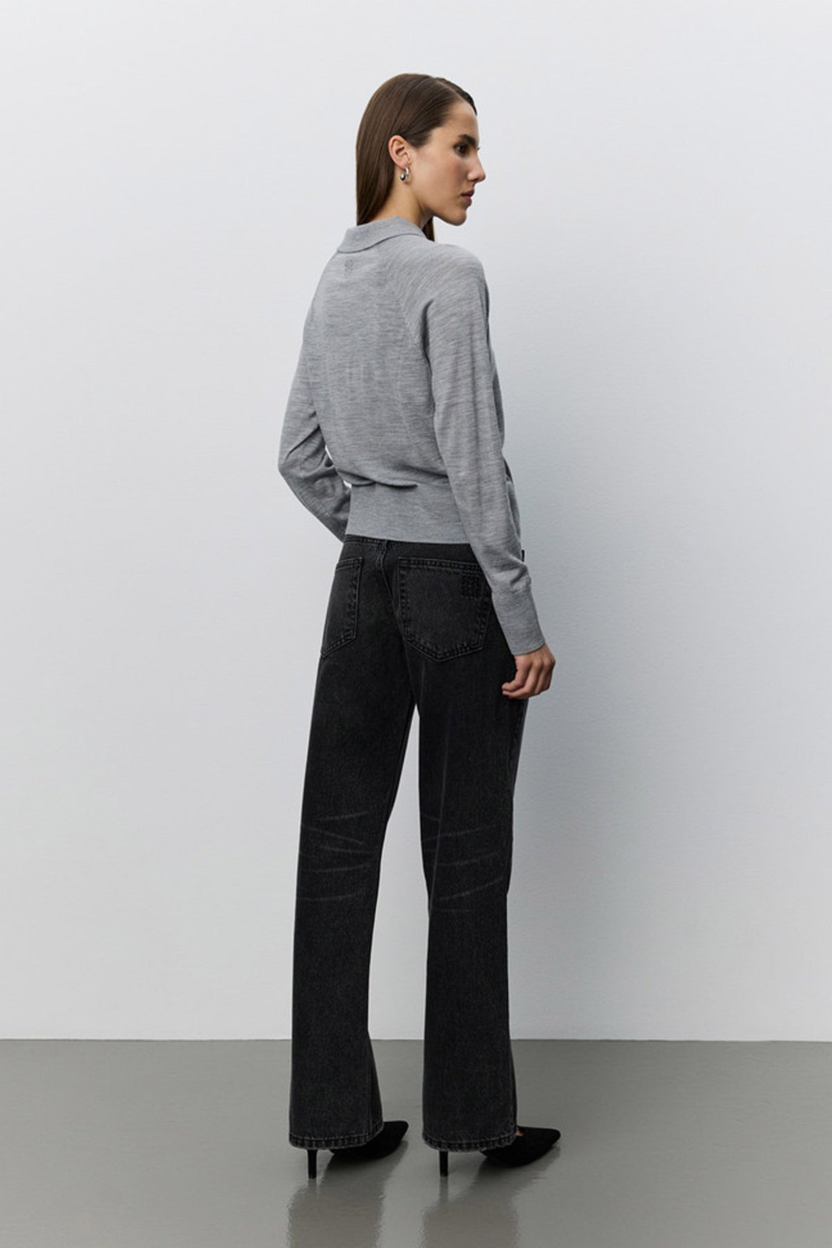 Riosw Mid Waist Jeans Black Washed Denim - SNOS720