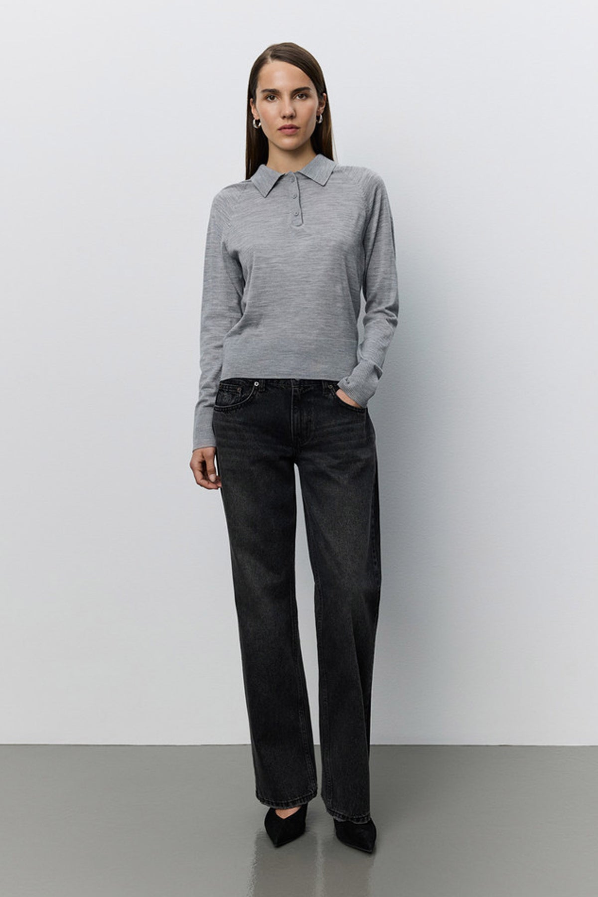 Riosw Mid Waist Jeans Black Washed Denim - SNOS720