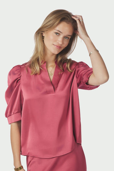 Roella Heavy Sateen Blouse Cherry Pink - 162590 Thumbnail