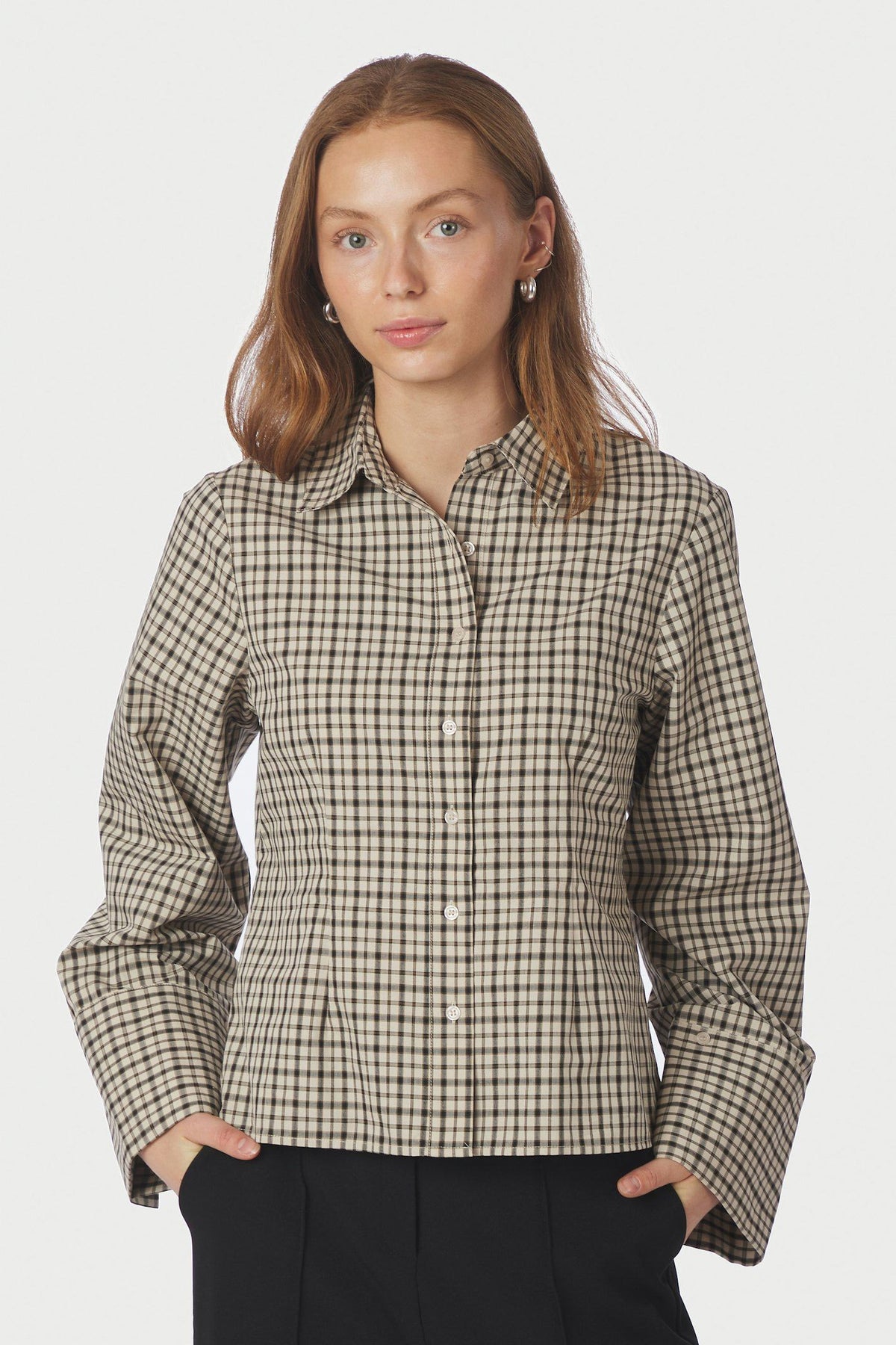 Rosa rutig skjorta beige - 167289