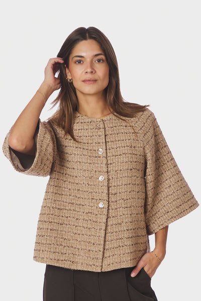Rosella Boucle Mini Jacket TAUPE - 166488 Thumbnail
