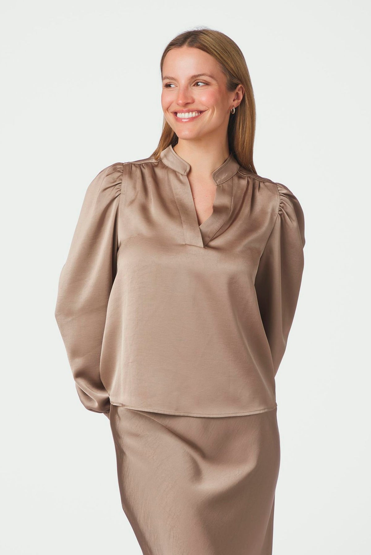 Rosslyn Heavy Sateen Blouse DARK TAUPE - 163769
