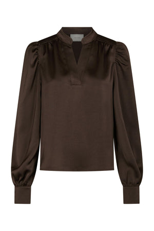 Rosslyn Heavy Sateen Blouse Mörkbrun - 163769