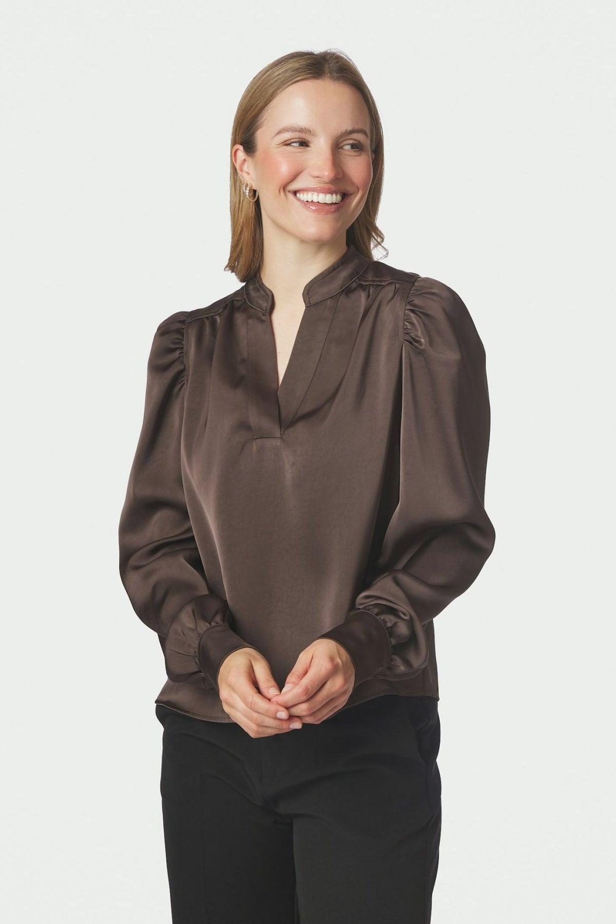Rosslyn Heavy Sateen Blouse Mörkbrun - 163769