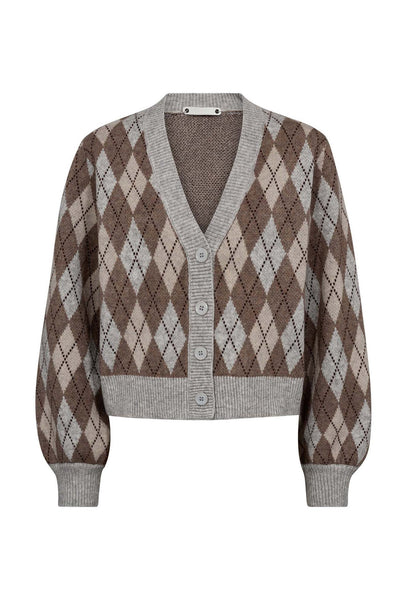 RowCC Check Cardigan 154-Walnut - 32212 Thumbnail